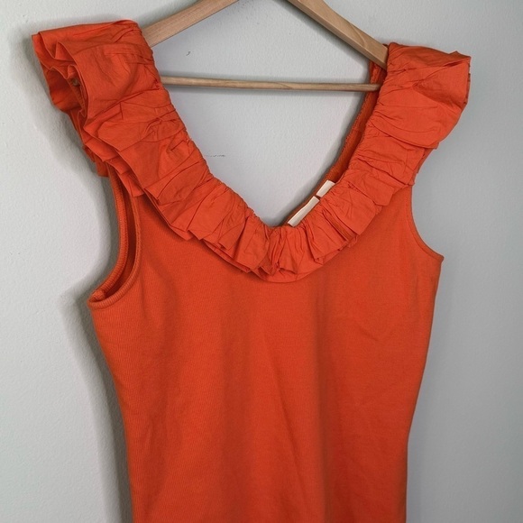 Maeve Anthropologie Ruffled V-Neck Top in Orange Size XL NWOT - Picture 3 of 5